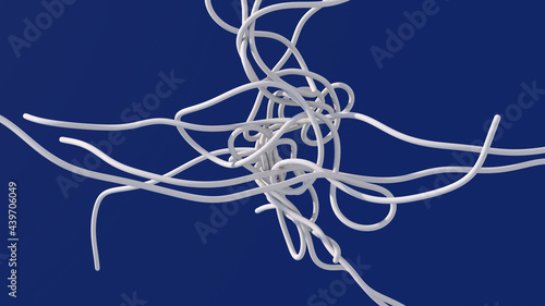 White rope flying. Blue background. Abstract illustration, 3d render.