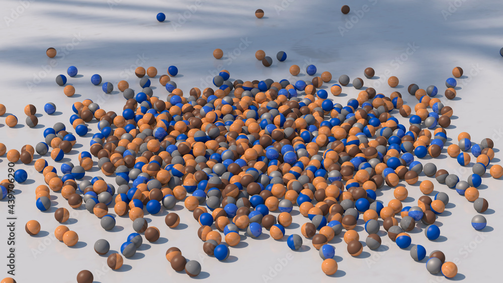 Obraz premium Colorful balls on the floor. Hard light. Abstract illustration, 3d render.