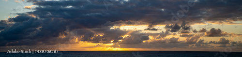 A panorama view of a beautiful sunset on the Oregon coast at Depoe Bay