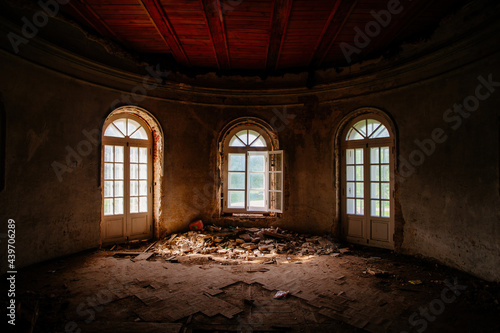 Old ruined abandoned historical mansion  inside view