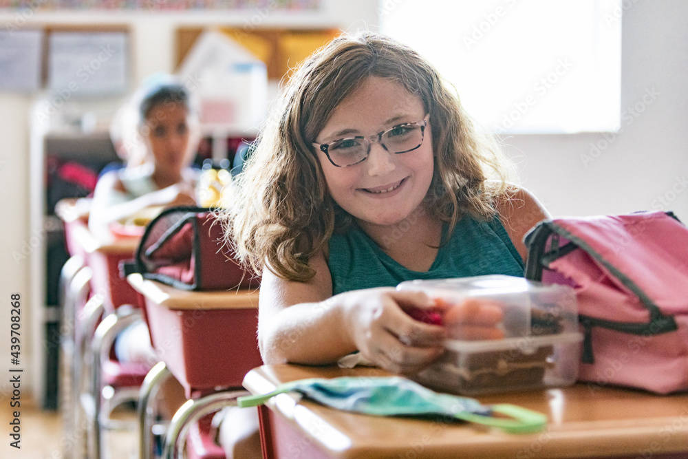School: Student Smiles At Camera Before Eating Lunch School: Student Smiles At Camera Before Eating Lunch