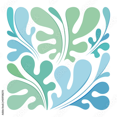 Abstract flowers and leaves background. Unreal floral soft green and blue pattern. Part of set.