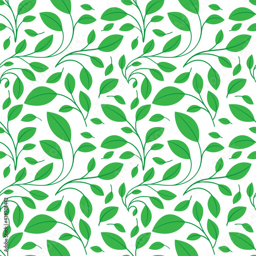 Green leaves seamless background. Floral endless pattern. Part of set.