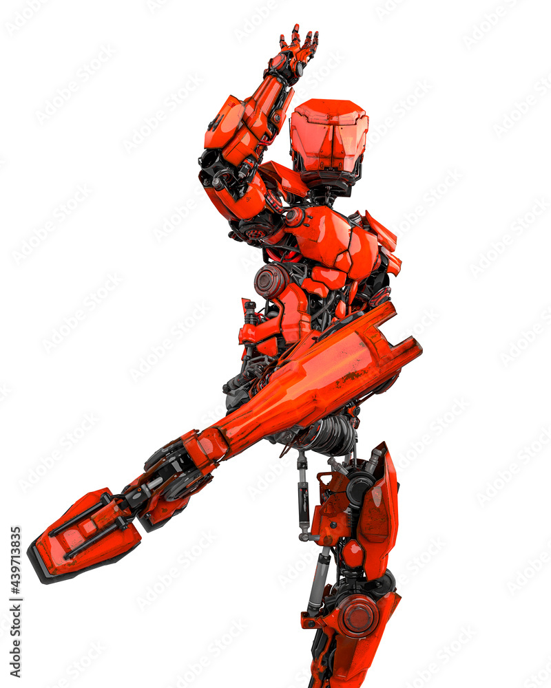 mega robotin is doing some kung fu fighting on white background front view mega robotin is doing some kung fu fighting on white background front view
