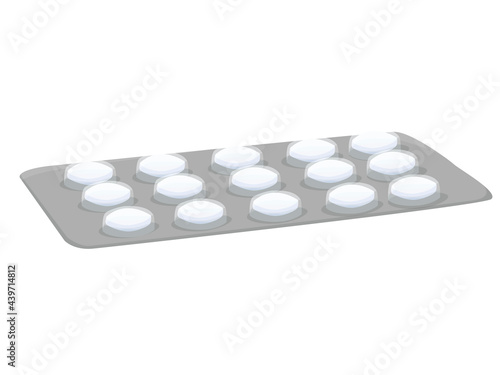 round flat white pills in packaging isolated on white background. advertising of medicines. first aid kit. treatment. vector flat.