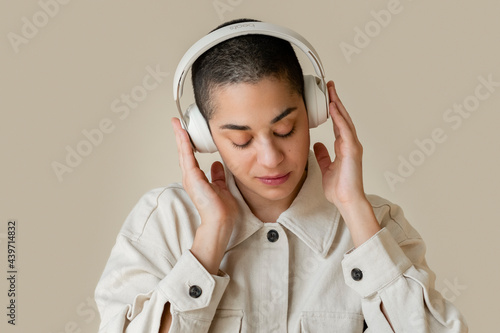 Woman Wearing Headphones photo