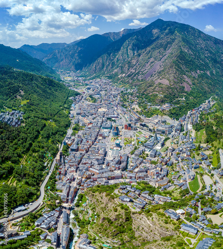 Panoramic aerial view of Andorra la Vieja located in the Pyrenees