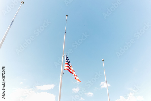 American flag atop the flag pole. 