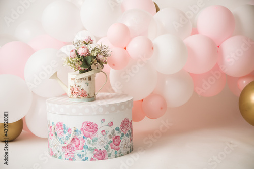 one year girl birthday studio decorations © Alena Yakusheva