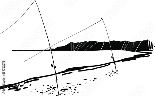 sailing fishing rods on the beach