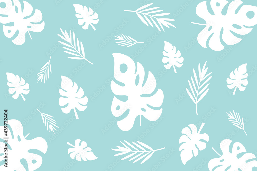 Fototapeta premium Exotic art design with palm leaves and other tropical plants, summer background concept.