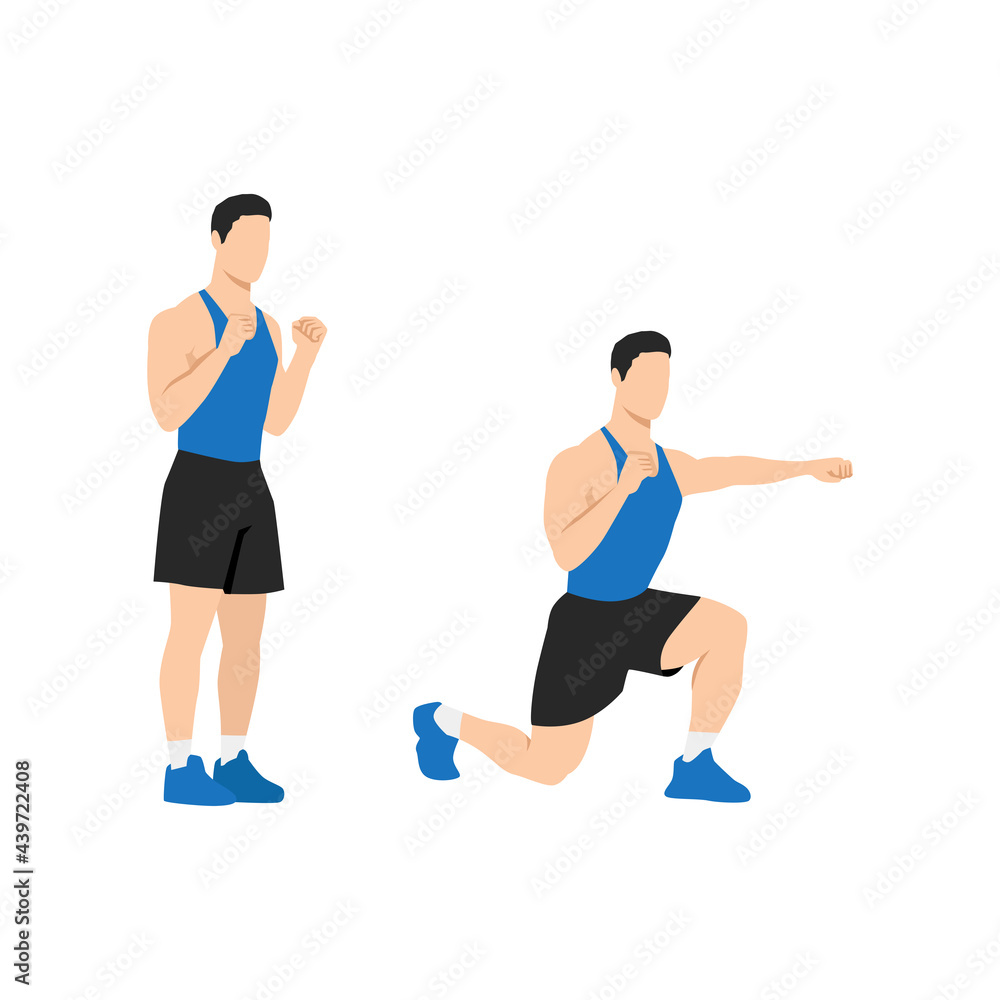 Man doing Lunge punches exercise. Flat vector illustration isolated on white background Man doing Lunge punches exercise. Flat vector illustration isolated on white background