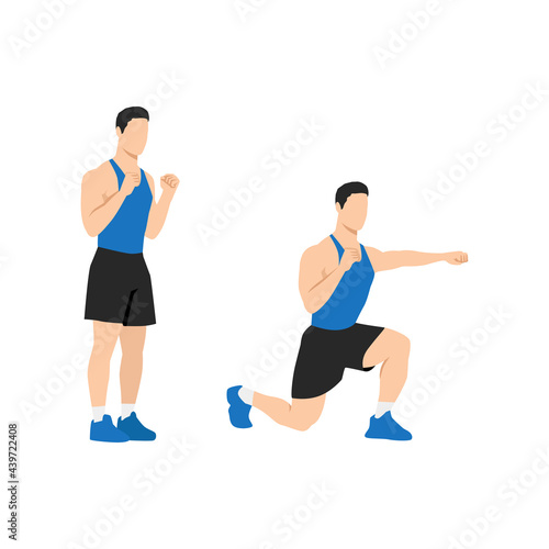 Man doing Lunge punches exercise. Flat vector illustration isolated on white background