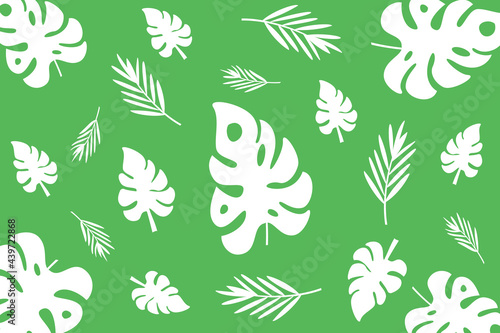  Summer nature background. Green concept design with tropical leaves.