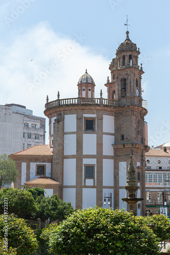 Vista lateral de la Iglesia de la Virgen Peregrina en Pontevedra, situada al pie del Camino de Santiago Portuges de estilo barroco neoclásico, en la Comunidad Autonoma de Galicia, España