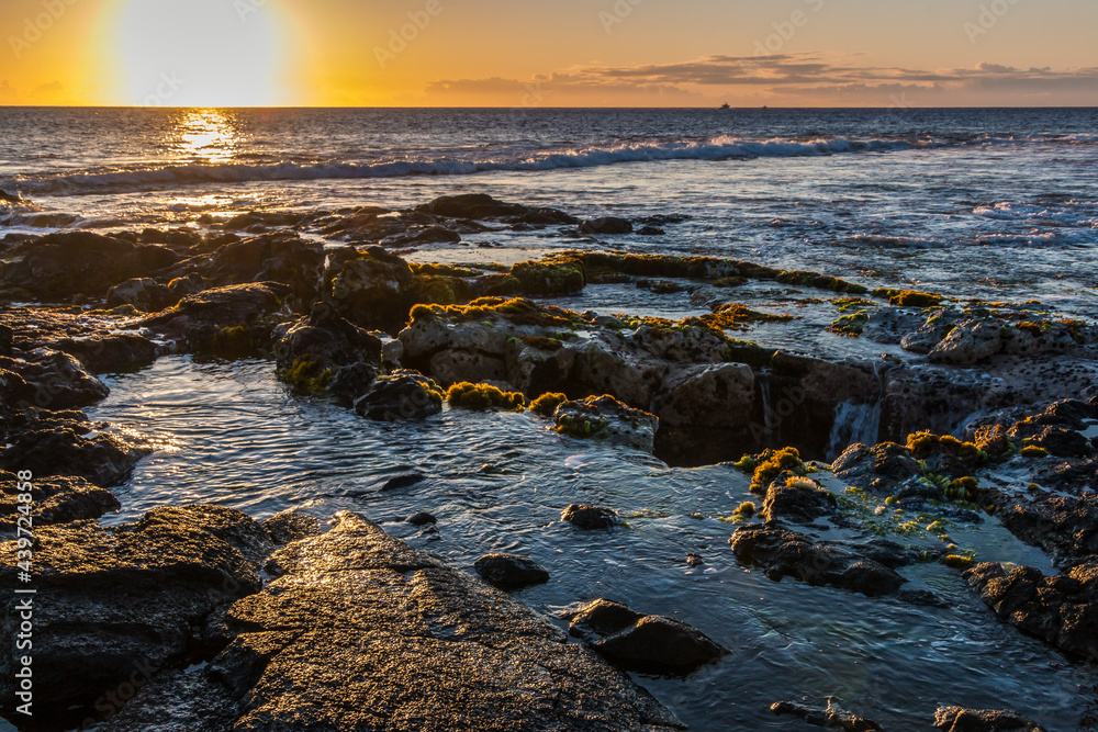 Sunset On Pele's Well on The Kona Coast, Hawaii Island, Hawaii, USA