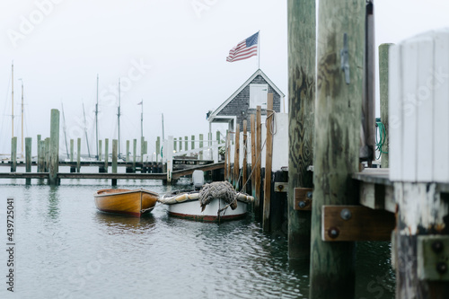 pier with USA flag photo