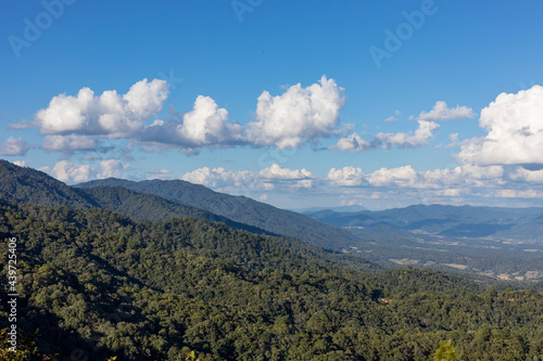 Wonderful springtime landscape in mountains with blue sky.