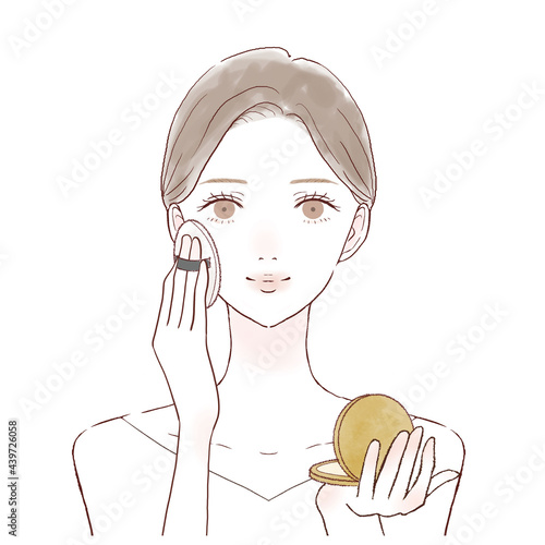 パウダリーファンデーションをパフで顔に塗る女性