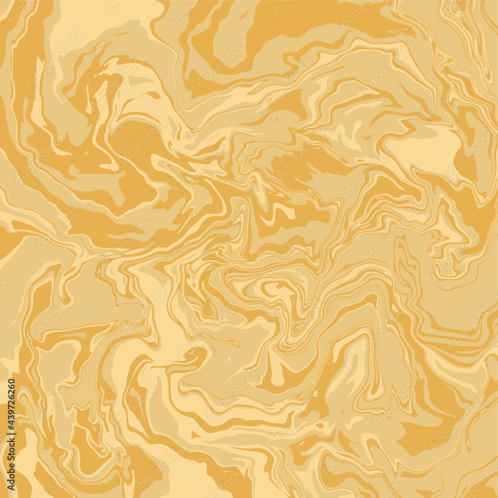 Liquid art texture. Abstract background with swirling paint effect. Painting with liquid acrylic that pours and splashes. Mixed paints for an interior poster. yellow, orange and brown iridescent 
