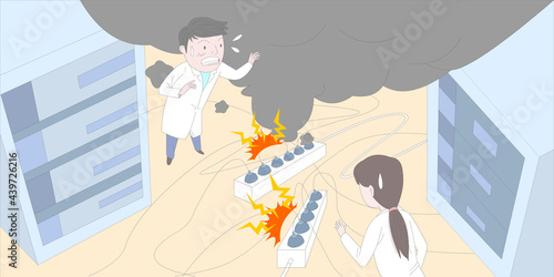 산업 안전 관리 전기 안전 삽화_멀티탭 전선 과열