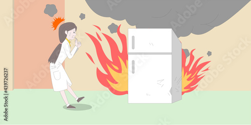산업 안전 관리 전기 안전 삽화_전기 냉장고 화재
