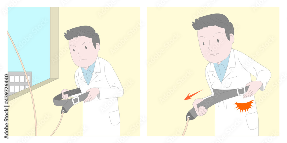 Fototapeta premium 산업안전관리 소방안전 삽화_완강기를 사용하는 사람