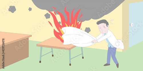 산업안전관리 소방안전 삽화_불을 진압하는 남자
