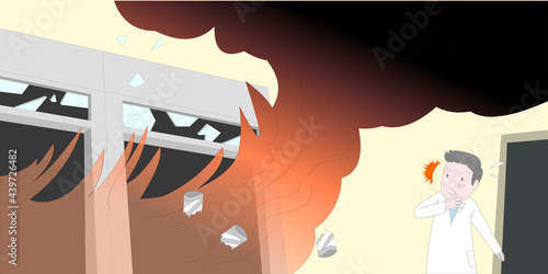 산업안전관리 소방안전 삽화_화재를 보고 놀라는 사람
