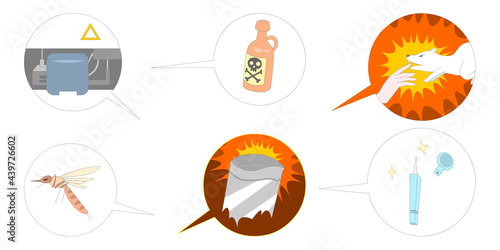 사물 삽화_콘덴서, 위험물, 실험용 쥐, 모기, 바늘, 폭발물 
