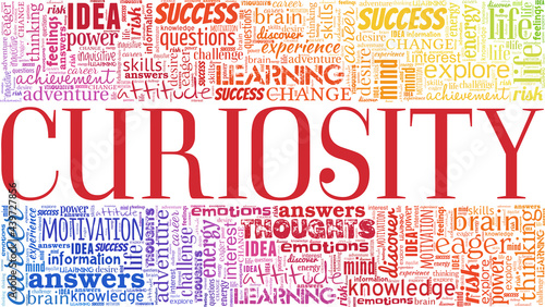 Curiosity vector illustration word cloud isolated on a white background.