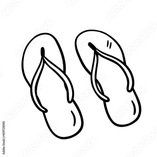 Flip flops isolated on white background. Summer beach shoes. Vector hand-drawn illustration in doodle style. Perfect for your project, card, logo, decorations.