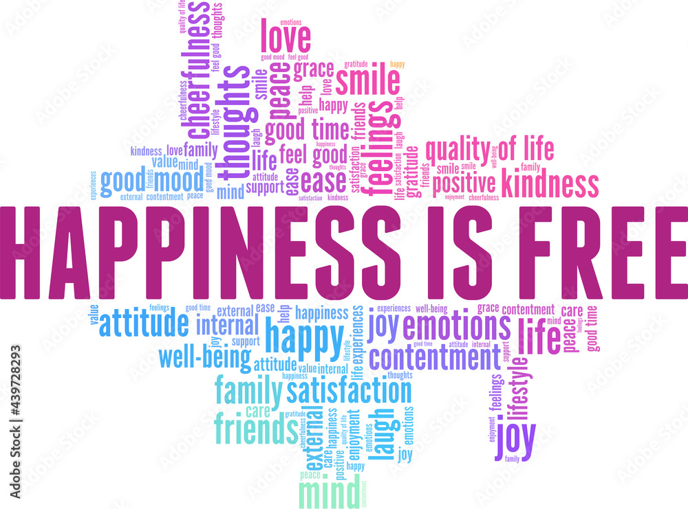 Happiness is free vector illustration word cloud isolated on a white background. Happiness is free vector illustration word cloud isolated on a white background.
