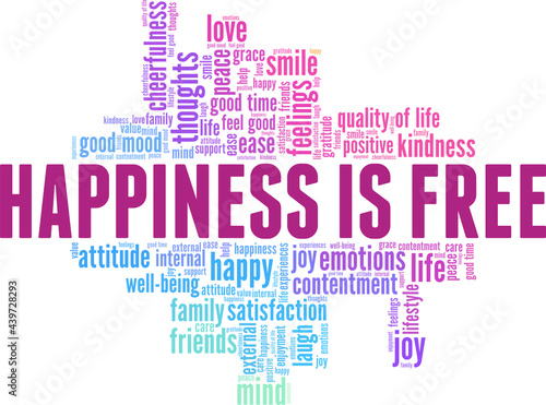 Happiness is free vector illustration word cloud isolated on a white background.