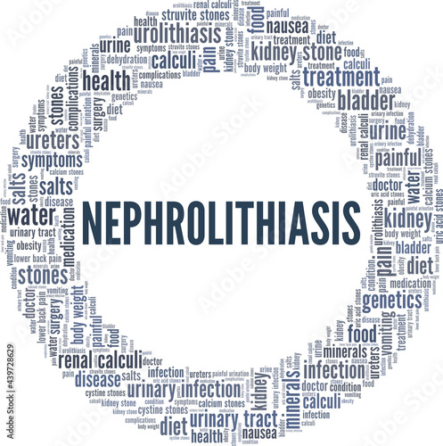 Nephrolithiasis vector illustration word cloud isolated on a white background.