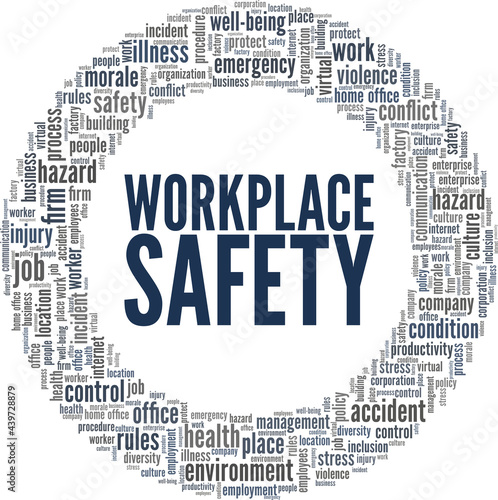 Workplace safety vector illustration word cloud isolated on a white background.