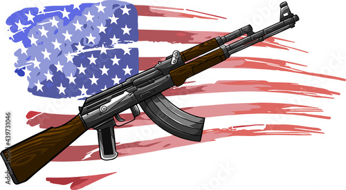 illustration of USA flag with an AK 47 Rifle