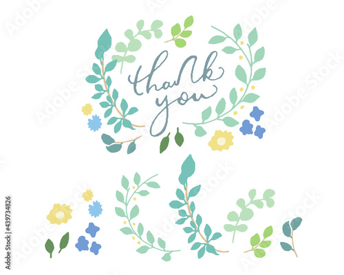 手描きタッチ様々な種類のハーブと草木で彩られたロゴとバラバラパーツ vector botanical illustration elements  frame