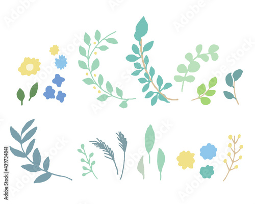 手描きタッチ様々な種類のハーブと草木のセットイラスト　vector botanical illustration elements. hand drawn drawing sketch.  Collection of greenery leaf plant forest herbs