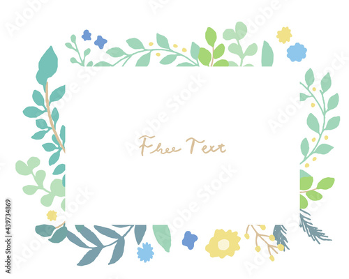 手描きタッチ背景に様々なハーブと草木が飾られたメッセージフレーム vector botanical illustration elements  frame