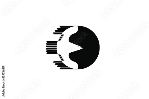 simple flat flying eagle logo silhuette with circle shape perfect for strong brand like military or describe patriotism