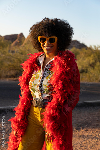 Portrait of Beautiful African American woman in Feather boa  photo