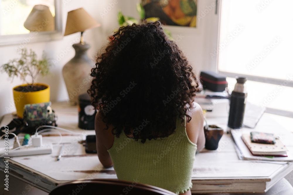 black woman working home office on the desk at home black woman working home office on the desk at home