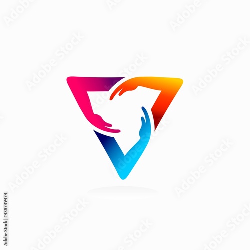 hand logo with triangle concept, triple hand logo