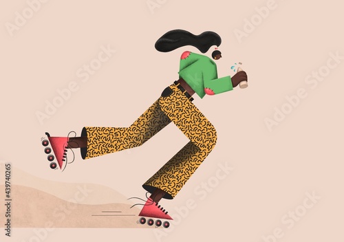 woman in roller skating pose photo
