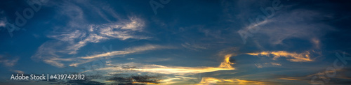 panorama Sunlight with dramatic sky on dark background.Vivid sky on dark cloud.