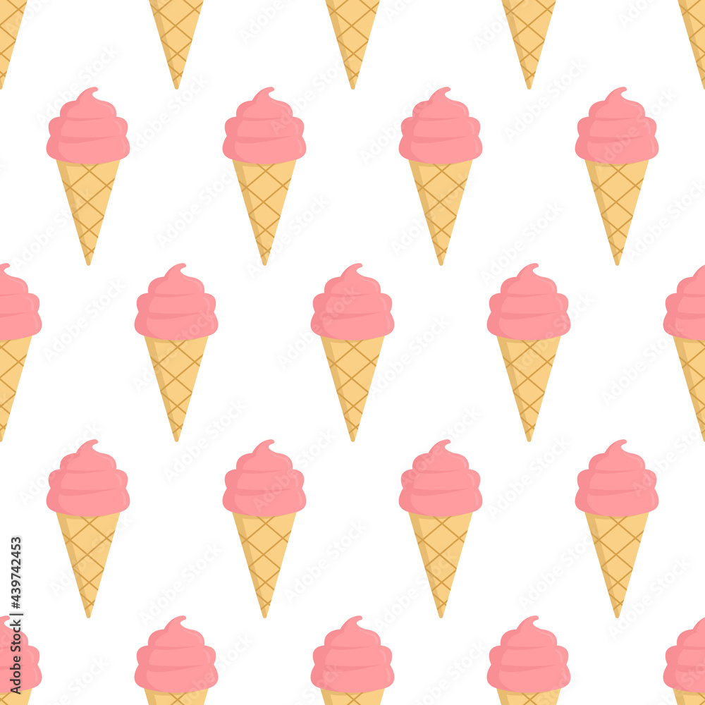 Stawberry ice cream seamless pattern on white background. Apatizer background texture. It be perfect for fabric, wrapping, packaging, digital paper and more