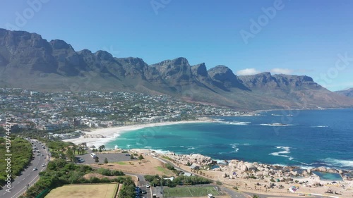 Aerial view. Summer sunny afternoon footage of spectacular scenic Clifton Beach, Lion.