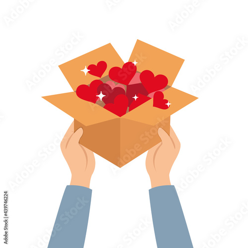 Gift box with heart, volunteer day support, charity and help concept.