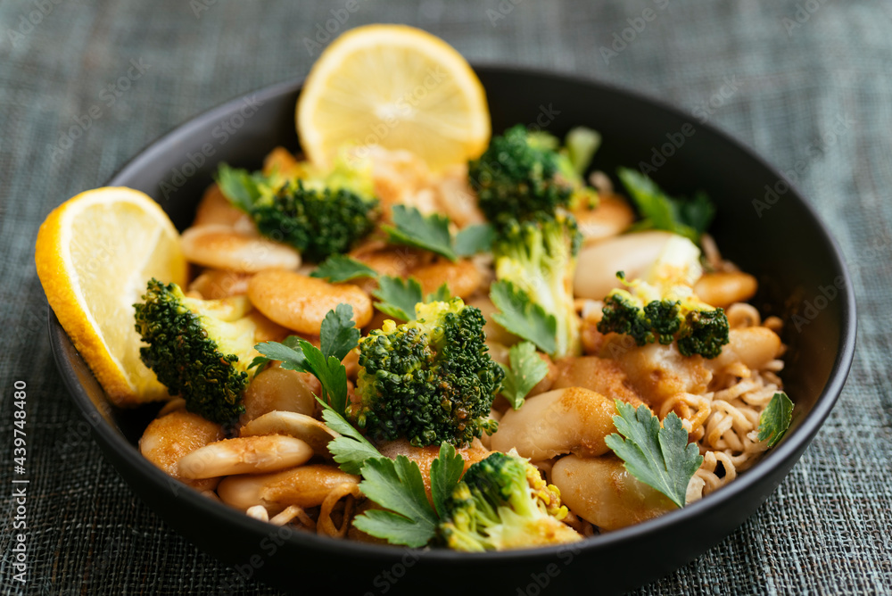 Broccoli and Gigante Beans on Noodles with Lemon Garlic Miso Sauce Broccoli and Gigante Beans on Noodles with Lemon Garlic Miso Sauce